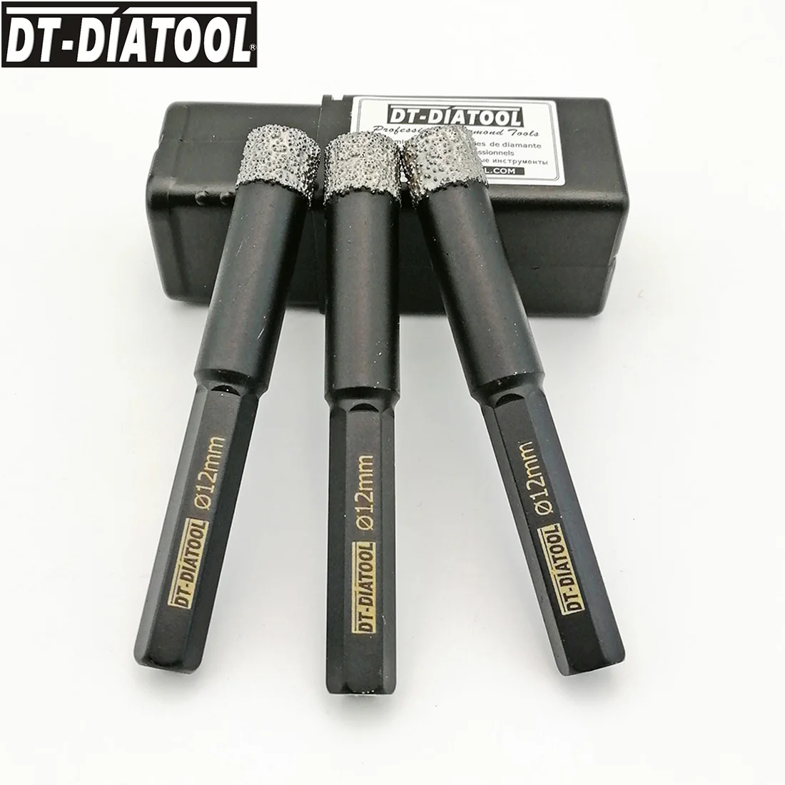 DT-DIATOOL 3tk Dia12mm Kuiv Tolmuimeja Brazed teemantpuurimine, Natuke Kuusnurk Varre Auk Nägi, Graniit, Marmor Keraamiline Plaat Drill Core Bit Pilt 2
