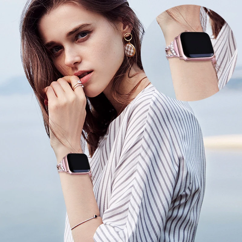 Naiste Teemant Käevõru Apple Watch Band Seeria 8 7 6 SE 5 4 3 Reguleeritava Metallist Rihm Ultra 49mm 41mm 45mm 44mm Luksus Vöö Pilt 3
