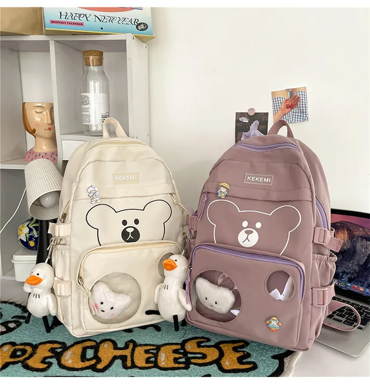 Cartoon Bear Schoolbags Naine Harajuku Suure Mahutavusega Veekindel Oxford Sülearvuti Seljakott Põhikoolis Bookbag Mochila Femenina Pilt 4